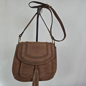 Franco Sarto Crossbody Bag Saddle Faux Leather Braided Brown 10" x 9" x 4" EUC